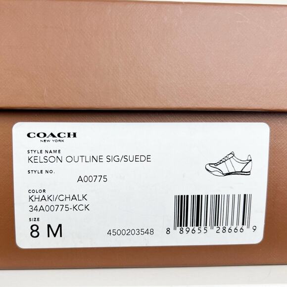 Coach NWB Kelson Kelson Outline Signature Suede Sneakers Khaki Chalk Size 8M - Picture 13 of 16